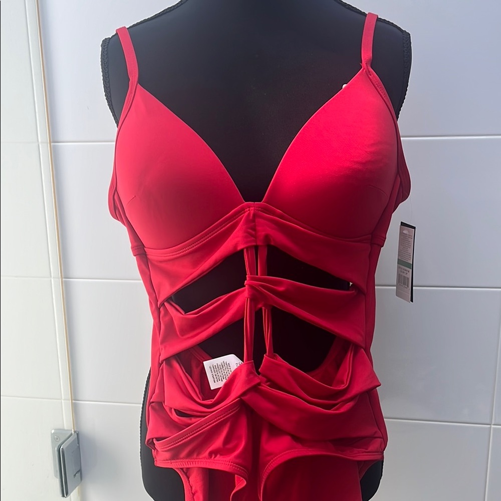 Kenneth Cole Red Cut-Out One Piece Swimsuit